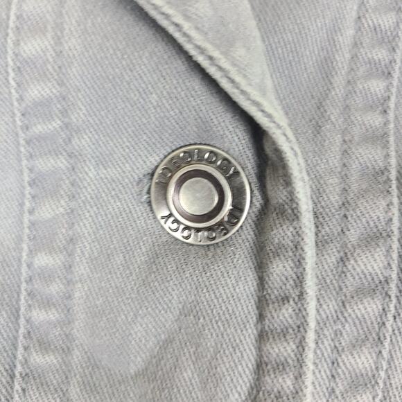 Ideology Gray Denim Short Jean Jacket Womens Size Small Military Moto Biker - Picture 4 of 7